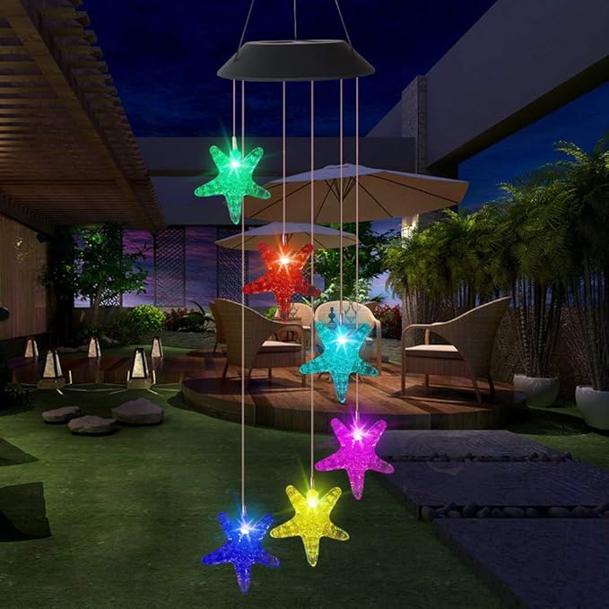 Solar Mobile Lights Hanging Wind Chime, Color Changing Outdoor Solar Garden Decorative Lights for Walkway Pathway Backyard Decoration Parties (Sea Star)