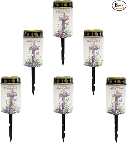 Cross Lavender Cemetery Lights for Grave,Solar Lantern Lights Outdoor Pathway Lights Solar-Powered Fairy Lights for Gravesite,Waterproof Driveway Lights Landscape Lights