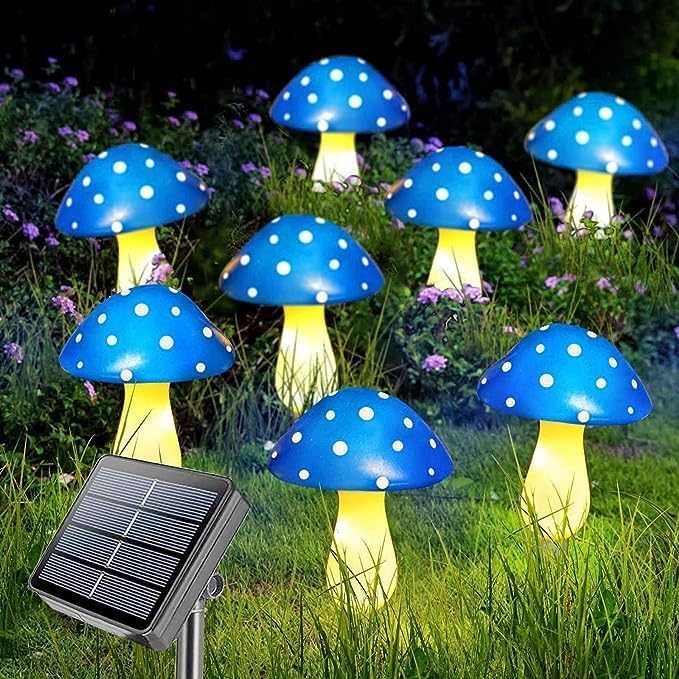 Generic Mushroom Solar Lights Outdoor, Waterproof Mushroom Landscape Lights 8 Lighting Modes Mushroom Garden Fairy Lights (Blue, 8 Pack)