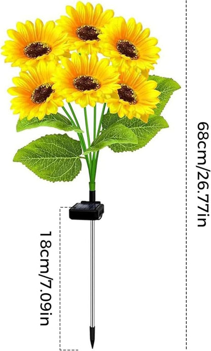 2 Pack Solar Garden Lights Outdoor, Waterproof 6- Sunflower Lights for Yard, Solar Powered Outdoor Lights, Stake Lights for Patio Pathway Lawn Fence