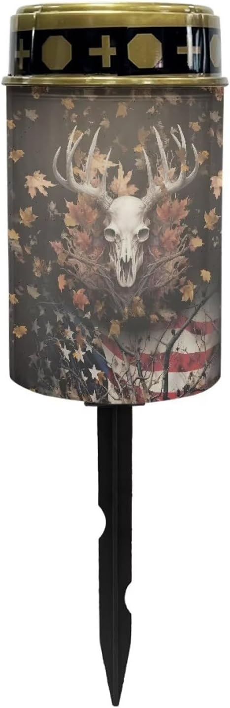 American Flag Deer Skull Solar Lights Outdoor Decor,Solar Powered Stakes Decorative Memorial Lights Garden Yard Lawn Pathway Grave Cemetery Decoration
