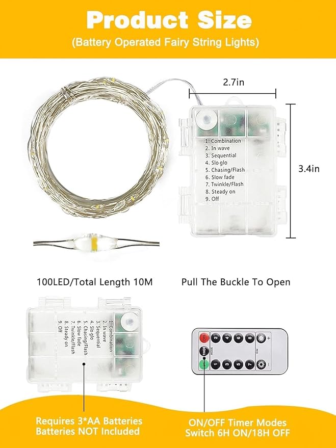4 Pack Christmas Fairy Lights Battery Operated with Remote, Each 33FT 100LED Waterproof Twinkle Lights with Timer | Lumora