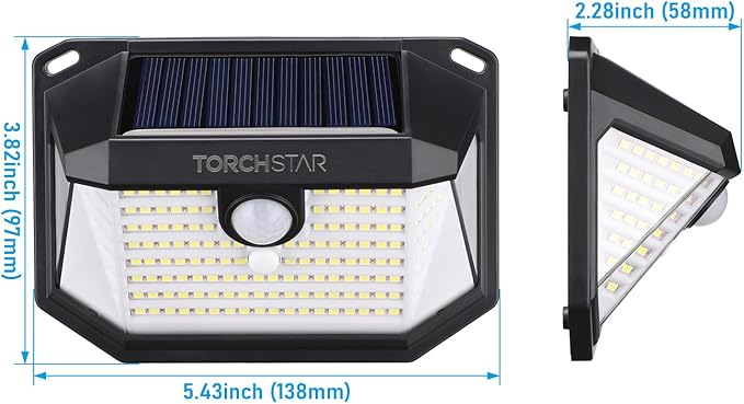 TORCHSTAR Solar Motion Sensor Lights Outdoor, IP65 Waterproof Cordless Outdoor Wall Lighting for Driveway, Patio | Lumora