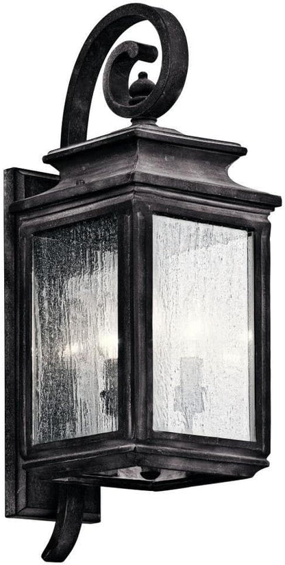 Kichler Wiscombe Park 21.75" 3 Light Outdoor Wall Light with Clear Seeded Glass in Weathered Zinc