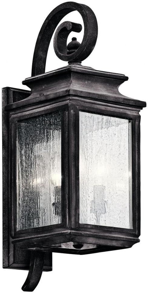 Kichler Wiscombe Park 21.75" 3 Light Outdoor Wall Light with Clear Seeded Glass in Weathered Zinc | Lumora