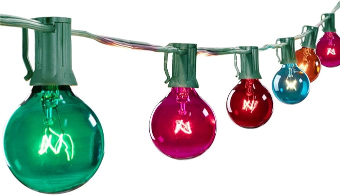 G40 Christmas Lights Colored String Lights Outdoor 25FT with 25 Transparent Multicolor Globe Bulbs, UL Listed Christmas Lights Outside Large Bulb Multi Colored for Patio Backyard Christmas Decoration