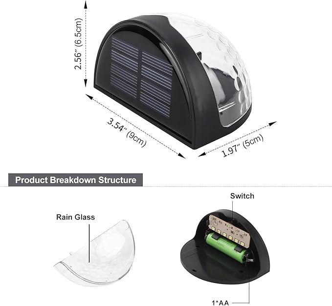 6 Pack Solar Fence Lights, Deck Lights Solar Powered Outdoor Waterproof Fence Lighting for Fence Deck Step Stair Post Wall. (Black)
