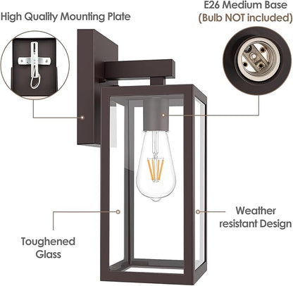 MAXvolador Outdoor Wall Lantern, Exterior Waterproof Wall Sconce Light Fixture, Dark Chocolate Anti-Rust Mount Lights Glass, E26 Porch Patio Lighting