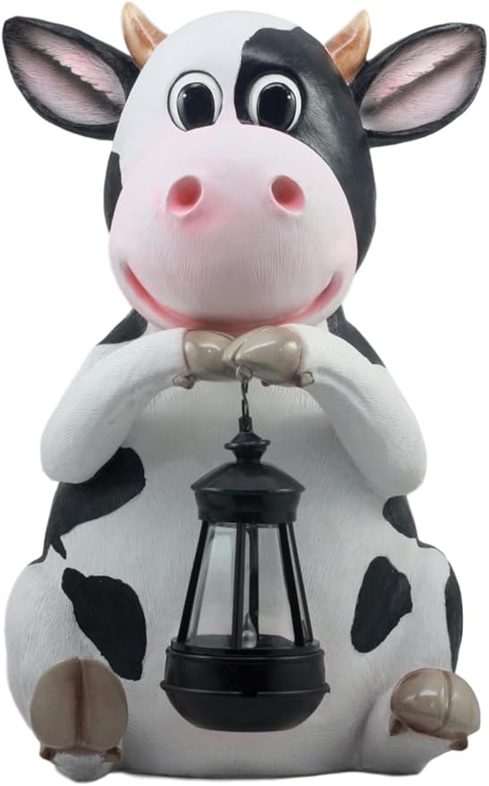 Ebros Gift Country Animal Farm Whimsical Bovine Holstein Mama Cow Statue with Solar LED Lantern Light Betty Sue Garden Decor Path Lighter Night Light Sculpture