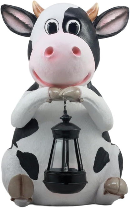 Ebros Gift Country Animal Farm Whimsical Bovine Holstein Mama Cow Statue with Solar LED Lantern Light Betty Sue Garden Decor Path Lighter Night Light Sculpture