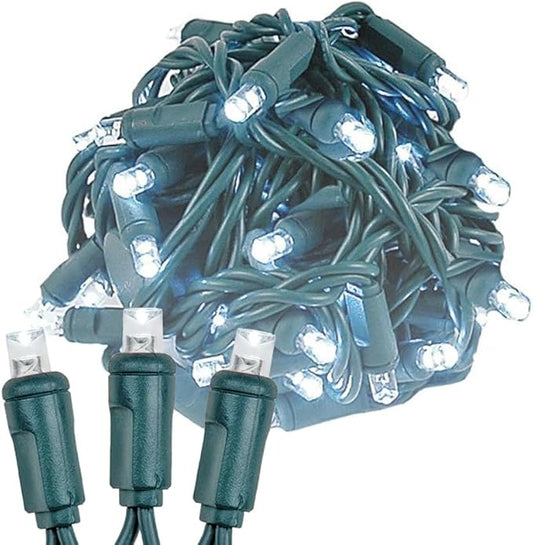 Novelty Lights 25ft 50 LED Pure White Christmas Lights Outdoor/Indoor, 6" Spacing, Green Wire String Lights for Festive Xmas Lighting, IP55, UL Listed, Dimmable, Connectable