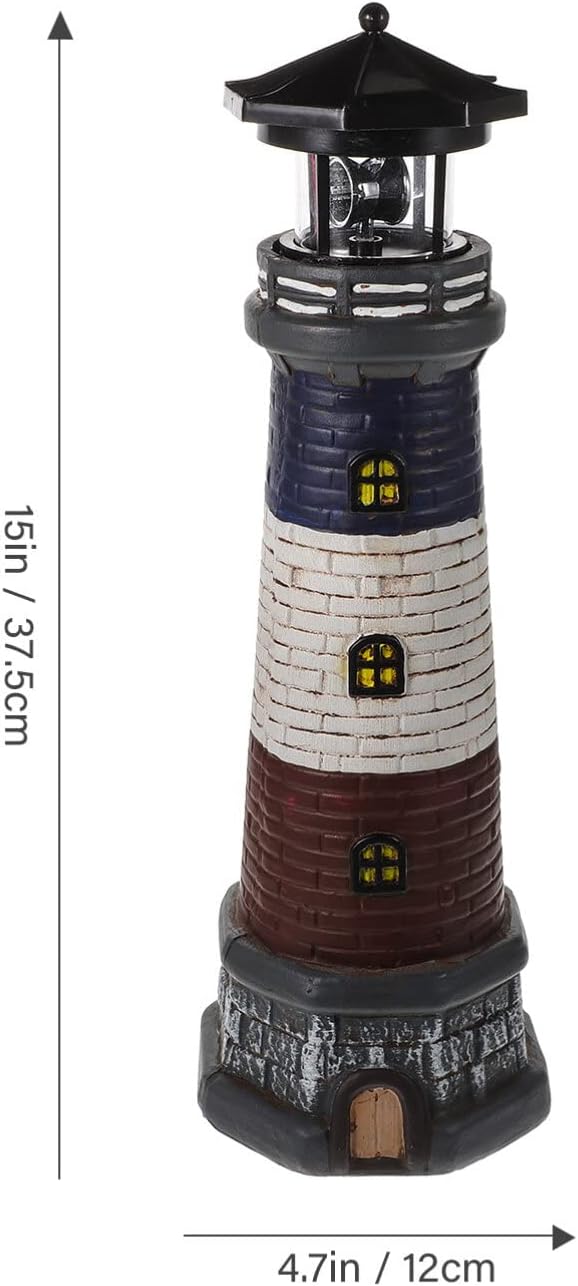 GANAZONO Solar Lighthouse Garden Lights Outdoor Waterproof Resin Lighthouse Statue Lamp for Patio Yard Lawn Landscape Decoration