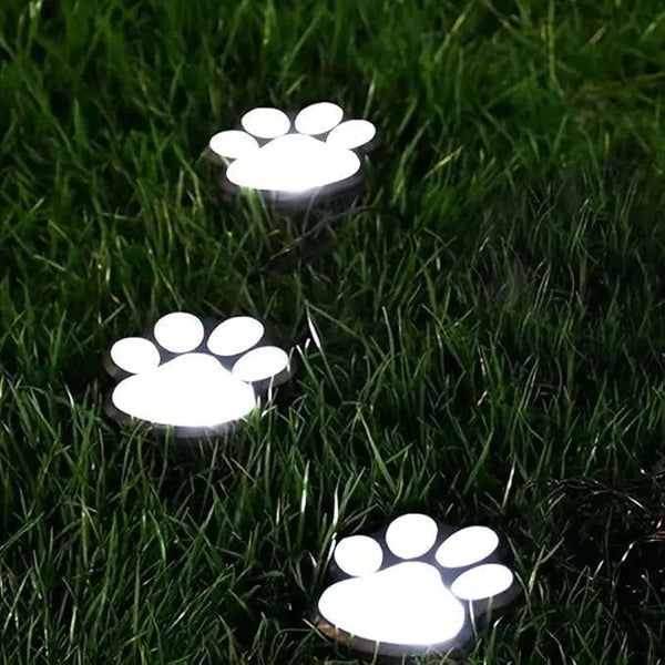 3 Solar Outdoor Lawn Lights - Cute Paw Print Lights, White/Warm Color, IP55 Waterproof, No Assembly Required, Ready | Lumora