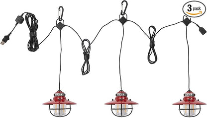 Barebones Edison Pendant String Lights - Red, 3 Edison-Style LED Bulbs with 10-Foot Cord, Energy-Efficient Outdoor Lanterns for Patio, Garden, or Indoor Decor