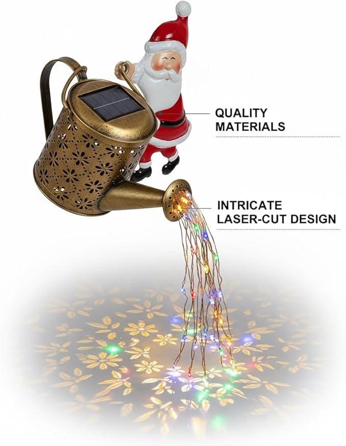 Christmas Solar Santa Watering Can Lights - Outdoor Garden Decor, Waterproof LED Pathway Patio Lights for Holiday | Lumora