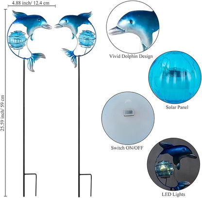Outdoor Garden Solar Lights,Dolphin Outdoor Figurine Lights with Stakes,Waterproof Decorative Solar Decor for Patio,Yard,Lawn,Decorative Garden Stakes Present for Mom Women