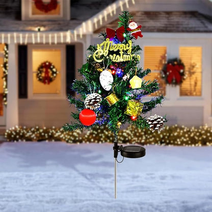 2pcs Solar Christmas Tree Lights Outdoor Decoration, Waterproof Solar Xmas Tree with Flashing LED Lights, for Yard Front Porch Pathway Grave Cemetery Decor