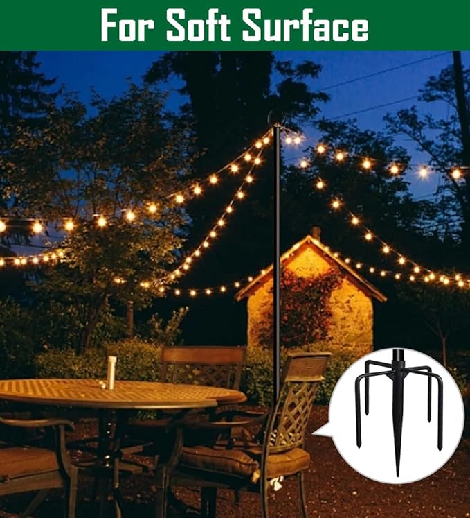 10ft String Light Poles for Soft Surfaces, Light Poles for Outdoor String Light, Perfect for Garden, Backyard, and | Lumora