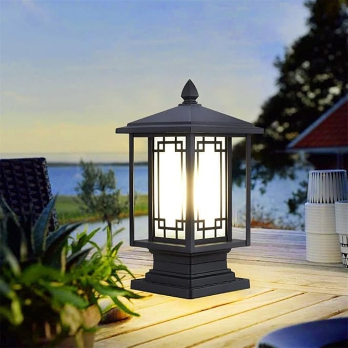 New Chinese Style Rural Villa Gate Super Bright Pillar Lights, American Black Post Light Outdoor Landscape Column | Lumora