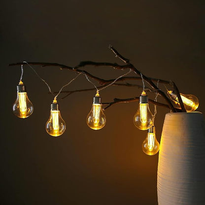 Battery Operated Edison Lights Outdoor String with Timer, 6.56 Ft String of 10 A19 Edison Bulbs, Short Battery Powered Waterproof Plastic String Lights for Hanging Patio Garden (White Cord)
