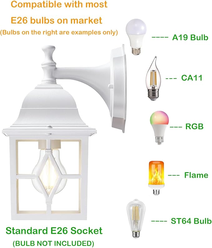 LIT-PaTH Outdoor Wall Lantern, White Large Exterior Wall Light Fixture, E26 Base, Anti-Rust Aluminum Porch Lighting | Lumora