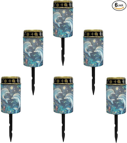 Dolphin Solar Garden Lights Outdoor Solar Walkway Lights,Moon Star Pathway Lights Waterproof Solar Pathway Lights Solar Powered Fairy Lights for Home Path
