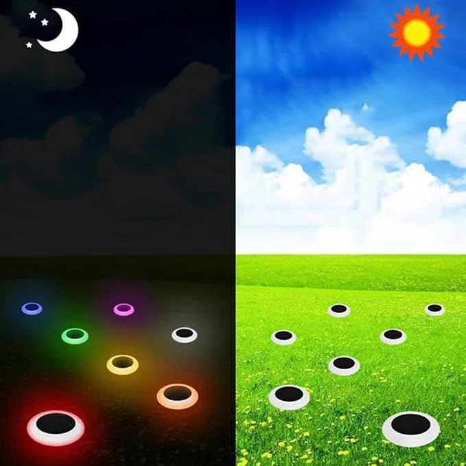 Veemoon 4pcs RGB Colorful Garden Solar Lights 8 Modes Outdoor Solar Ground Plug Pathway Lamps for Yard Landscape Weather-Resistant Lighting for Driveway and Patio