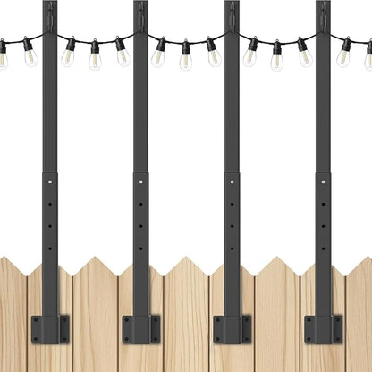 4 Pack String Light Poles,2.8 Ft Light Poles for Outside String Lights,Outdoor Lights Pole with Fork,Metal Poles Stand for Patio Deck Backyard