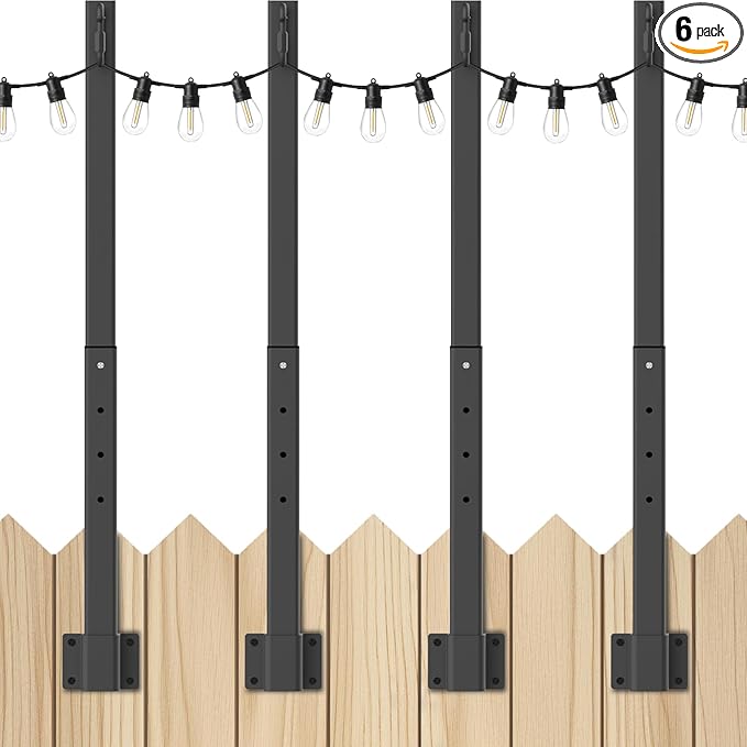 4 Pack 2.8Ft String Light Poles 4 Pack,Light Poles for Outside Lights,Outdoor with Fence Brackets Hanging | Lumora