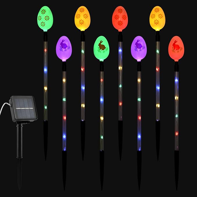 8 Packs Multicolored Solar Easter Egg Stake Lights for Easter Decorations, Outdoor Waterproof Solar Easterday Yard Stake Lighted Egg Lights for Garden Patio Yard Pathway Lawn Decor