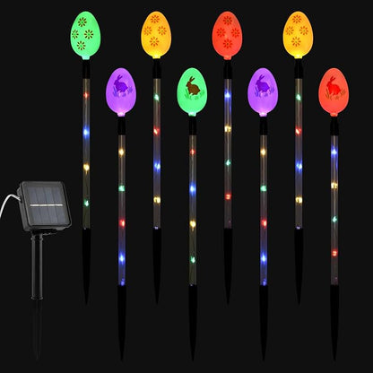 8 Packs Multicolored Solar Easter Egg Stake Lights for Easter Decorations, Outdoor Waterproof Solar Easterday Yard Stake Lighted Egg Lights for Garden Patio Yard Pathway Lawn Decor