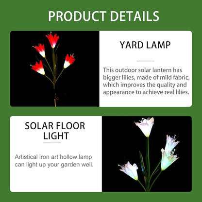 2pcs Solar Lily Flower LED Yard Lamp with Ground Plug Outdoor Solar Garden Path Light for Patio and Walkway