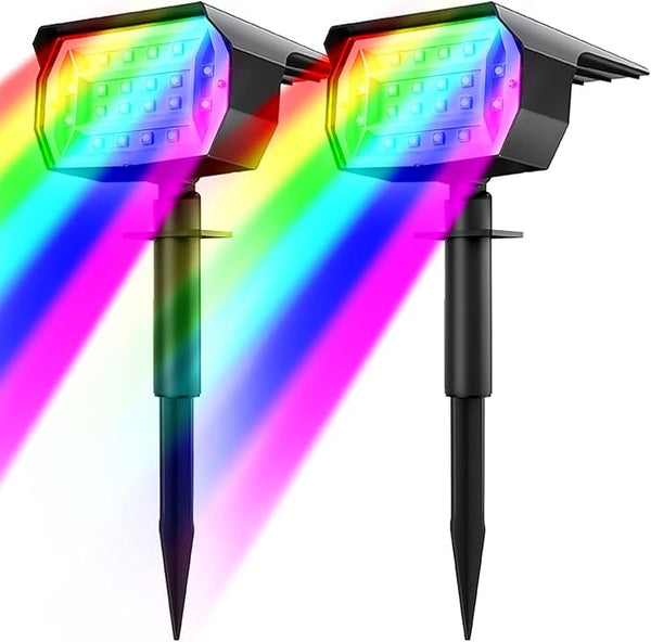 nipify 2 Pack Solar Spot Lights Outdoor Color Changing, 7 Modes Halloween RGB Solar Powered Waterproof Spotlight | Lumora