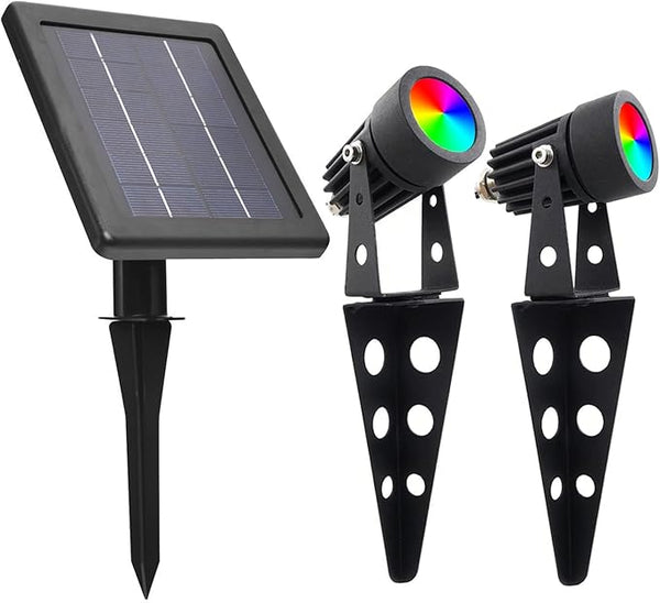Mini 50X Twin Solar Spot Lights Outdoor Multi Color Changing RGB LED Spotlight Cast Aluminium for Outdoor Garden | Lumora