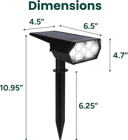 TECHKO Outdoor Solar Spotlight with Wall-Mount & Ground-Stake, Dusk-to-Dawn Outdoor Waterproof IP65, Multiple Lighting Modes, Solar Powered Garden Yard Spot Lights for Outside Landscape (2-Pack)