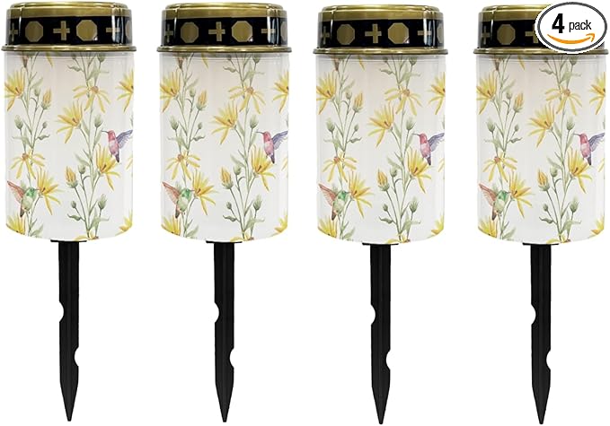 Hummingbirds Floral Outdoor Solar Lights Solar Stake Lights Waterproof Pretty Solar Walkway Lights Yard Pathway Light Yellow Solar Lantern,Wall Light Auto On/Off