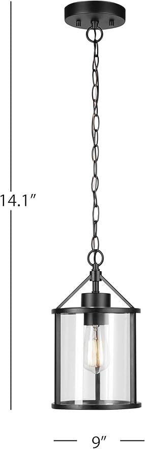 Globe Electric 44619 1-Light Outdoor Pendant, Black, Clear Glass Shade, Bulb Included | Lumora