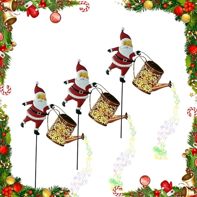 Christmas Santa Solar Kettle Lights Garden Lawn Decorative Lights, Santa Kettle Ground Lamp Solar LED Night Light Outdoor Garden Decor for Pathway Yard Patio(3PCS Colorful Light)