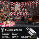 99ft Red and White Christmas Lights, 1216 LED Icicle Lights for Outside, Clear Wire Twinkle Light with 8 Modes Timer Waterproof for House Window Party Tree Holiday Patio Yard Home Decoration