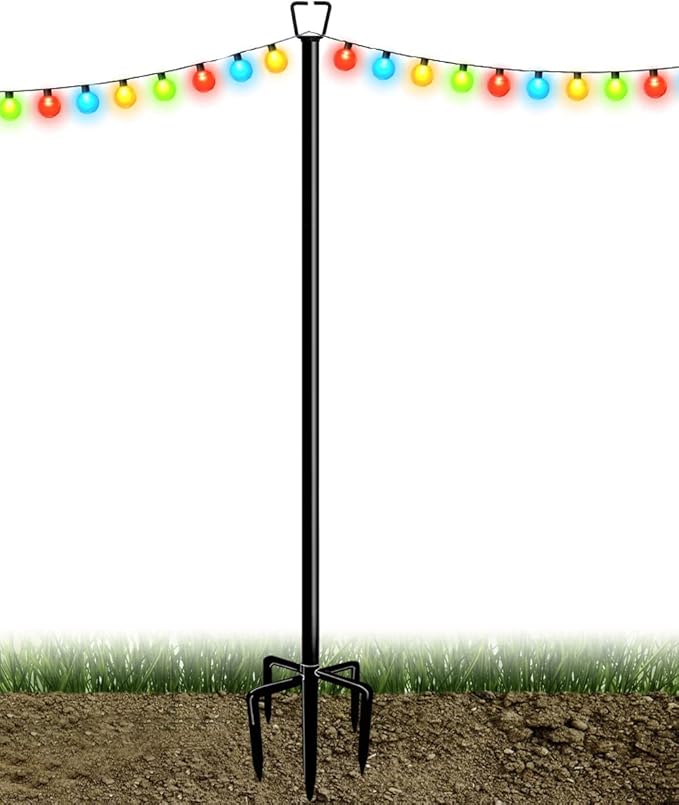 Queension 10FT Plug Floor String Light Poles for Outdoor String Lights for Garden, Backyard, Patio Lighting Stand for Parties, Bistro & Weddings, 1 Pack