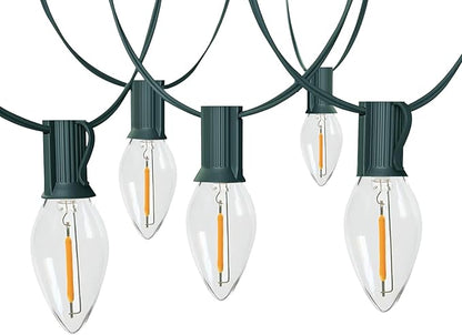 C9 LED Christmas Lights Outdoor 25FT, 25 Energy Efficient Warm White Vintage Bulbs, Connectable, Weatherproof for Roof, Xmas Tree, Porch, Yard, Patio, Holiday Decor - Green Wire