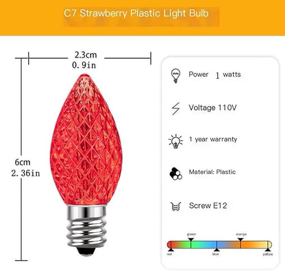 Sxminer C7 strawberry Outdoor String Lights 49FT with 26 LED Bulbs(1 Spare) Waterproof Shatterproof Multicolor Bulbs,Outdoor Decoration Lights for Patio Backyard Roofline Garden Yard(black wire）