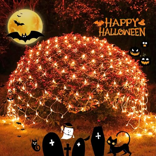 JMEXSUSS 200 LED Orange Net Lights for Halloween, Plug in, 9.8ft x 6.6ft