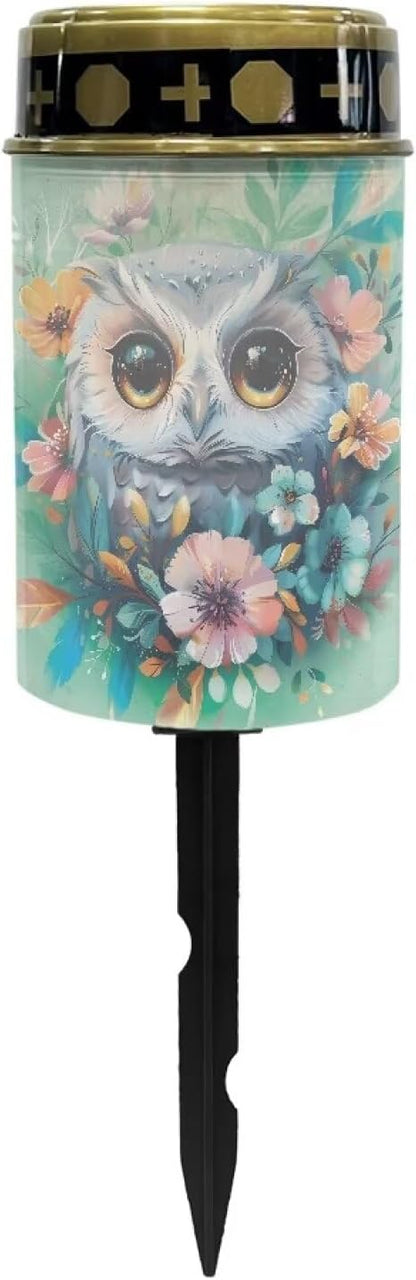 Owl Flower Cemetery Solar Lights Solar Powered Garden Stake Lights Decorative Lights for Cemetery Grave Yard Patio Outdoor Decoration Memorial Gifts