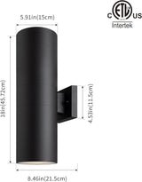 mirrea 18" Modern Outdoor Porch Light Patio Light in 2 Lights with Aluminum Cylinder and Tempered Glass Cover | Lumora