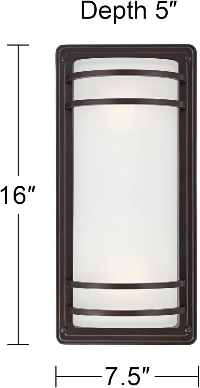 John Timberland Habitat Modern Industrial Outdoor Wall Light Fixture Rubbed Bronze Steel 16" Opal Etched Glass for Exterior House Porch Patio Outside Deck Garage Yard Front Door Garden Home