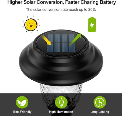 Glass Solar Lights Outdoor waterproof, 4 Pack Super Bright Solar Pathway Lights, Up to 12 Hrs Long Last Auto On/Off Garden Lights Solar Powered, Stainless Steel LED Light For Yard Landscape Cool White