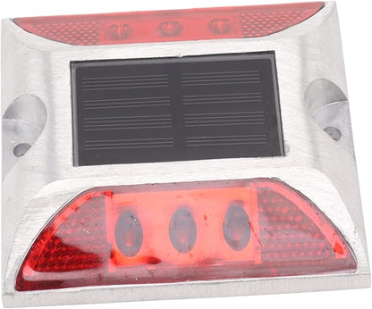 Keenso Solar Driveway Lights, Cast Aluminum IP68 LED Light with 72H Runtime, 10-Ton Pressure Marker for Roadside Garden Pathway (Red)