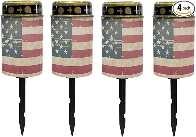 US Flag Solar Garden Lights Outdoor Waterproof Pathway Decorations for Yard Path Patio Warm White Lantern Solar Stake Lights Outdoor Landscape Lighting