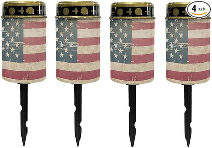 US Flag Solar Garden Lights Outdoor Waterproof Pathway Decorations for Yard Path Patio Warm White Lantern Solar Stake Lights Outdoor Landscape Lighting